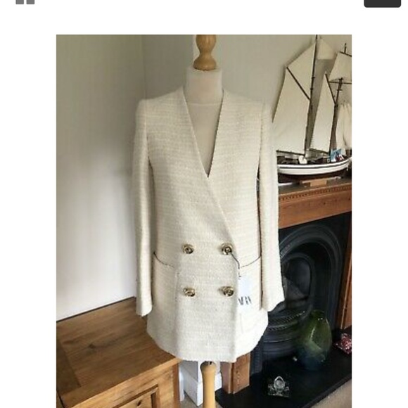 Zara Double Breasted Textured Weave Jacket NWT - Picture 16 of 16